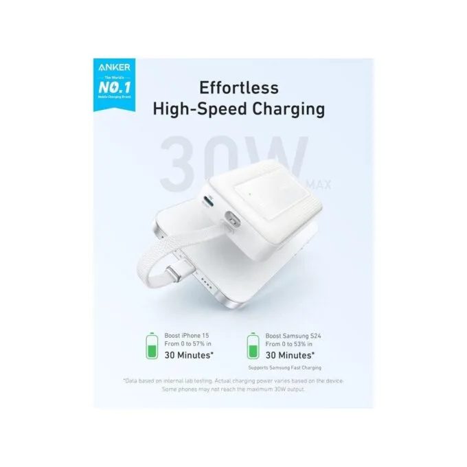Anker Mobile Powerbank 10000 30W Built-In USB-C Cable White — image 2