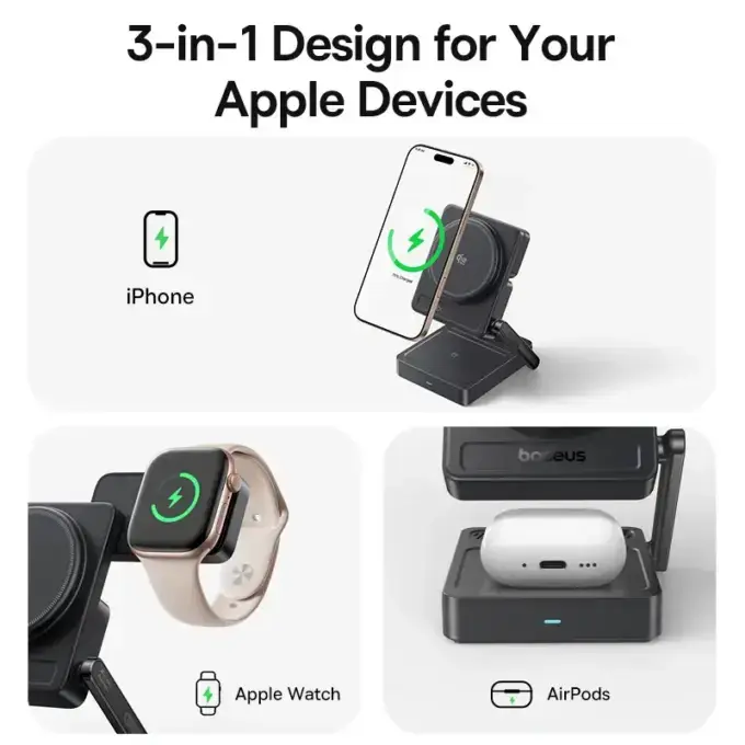Baseus Charger Desktop Wireless 3in1 PicoGo AF21 P Qi2.2 35W Black — image 4