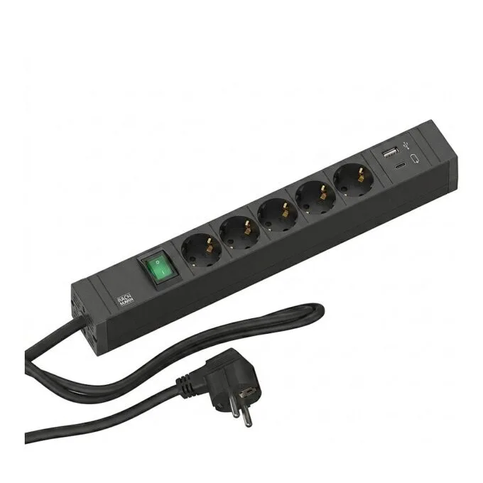 BACHMANN CONNECT LINE 5x protective contact, switch USB A&C 22W, black — image 1