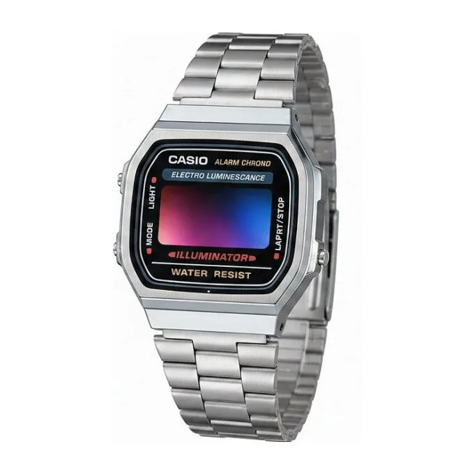 Casio A168WA unisex digital watch with stainless steel bracelet, silver — image 1