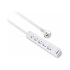helos power strip ADVANCED, 5x, USB charger white, 1.5m, with switch