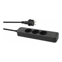 helos power strip ADVANCED, 3x, USB charger black, 1,5m, with switch