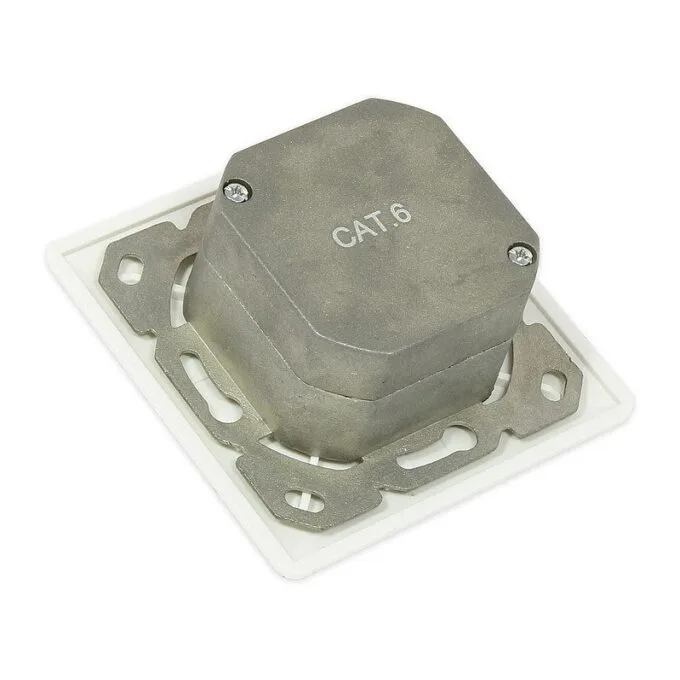 Cat. 6, 2xRJ45 network box, shielded, UP, DESIGNABLE, vertical cable feeder, pearly white RAL1013, Good Connections® — image 2