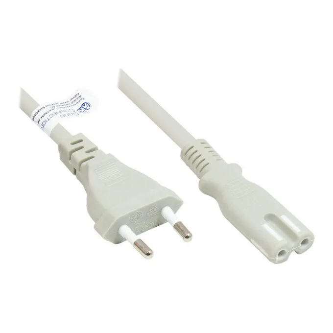Euro power cable Euro plug type C (straight) to C7/Euro 8 jack (straight), grey, 0.75 mm2, 5 m, Good Connections® — image 1