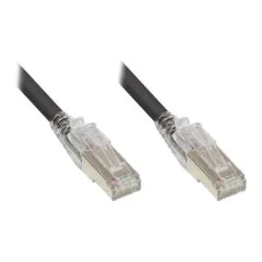 RNS® patch cable with locking lug protection and locking, Cat. 6A, S/FTP, PiMF, halogen-free (LSZH), 500MHz, black, 0.5m, Good Connections®