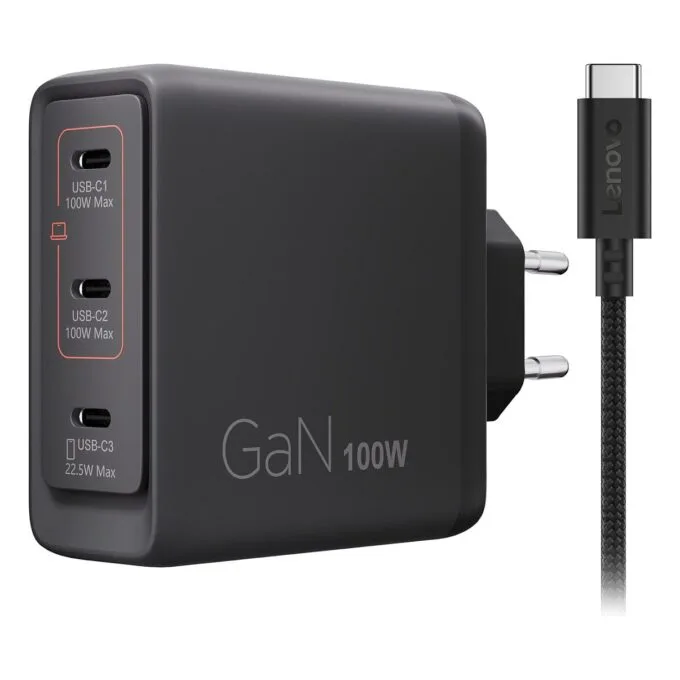 N Lenovo Multi-Port USB-C 100W GaN-Ladegerät/ Netzteil Schwarz inkl. USB-C Kabel (1,8m) — image 2