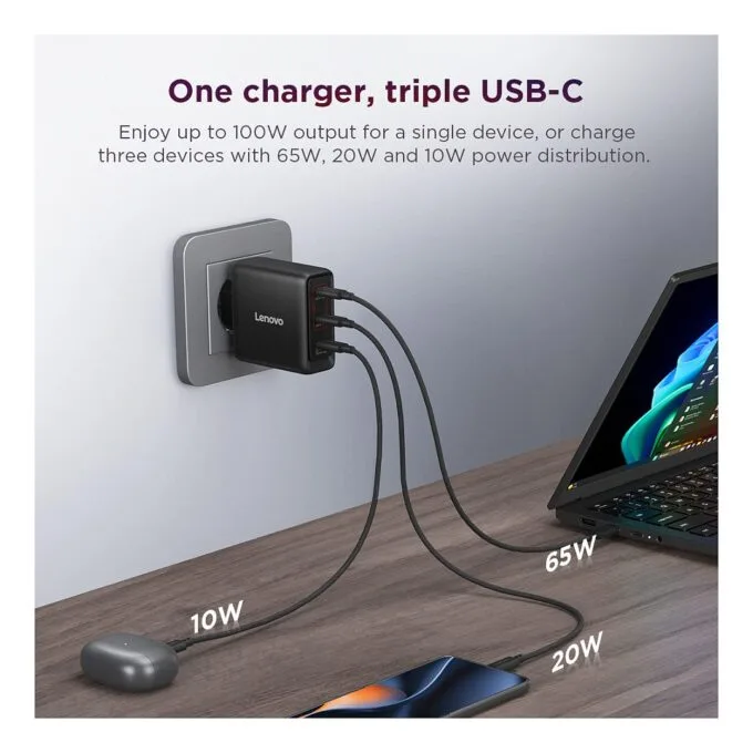 N Lenovo Multi-Port USB-C 100W GaN-Ladegerät/ Netzteil Schwarz inkl. USB-C Kabel (1,8m) — image 9