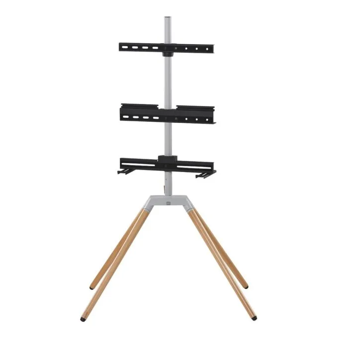 One For All WM 7476 Quadpod TV stands 32-70" VESA 400x400 35kg cable management Soundbar holder 360° Oak Silver Grey — image 1