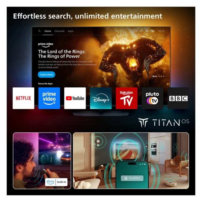 189,0cm/75" (3840x2160) Philips 75MLED910/12 4K QD MiniLED 120Hz HDMI USB WLAN Bluetooth Ambilight HDR10+ Dolby Vision Black — image 4