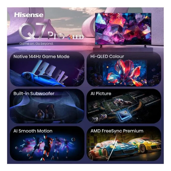 253.0cm/100" (3840x2160) Hisense 100Q7S PRO Smart TV 4K Hi-QLED 6ms 144Hz HDMI USB LAN HDR VESA WiFi Bluetooth Black/Grey — image 3