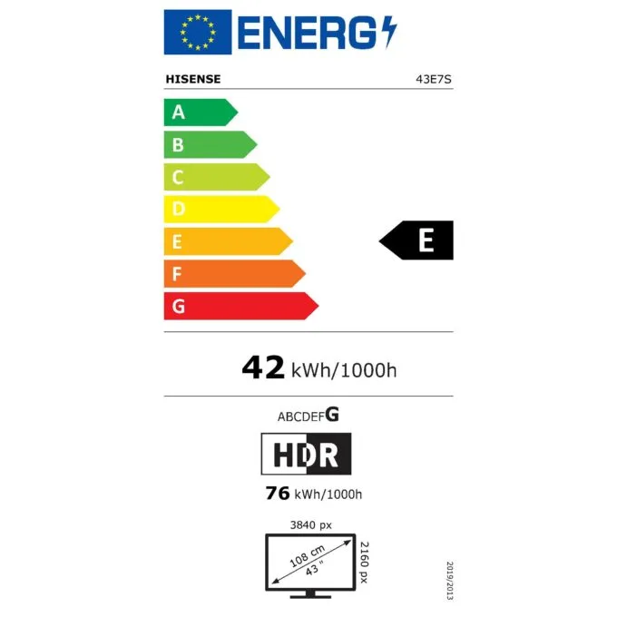 108.0cm/43" (3840x2160) Hisense 43E7S Smart TV 4K Hi-QLED 8ms 60Hz HDMI USB LAN HDR VESA WiFi Bluetooth Black — image 17