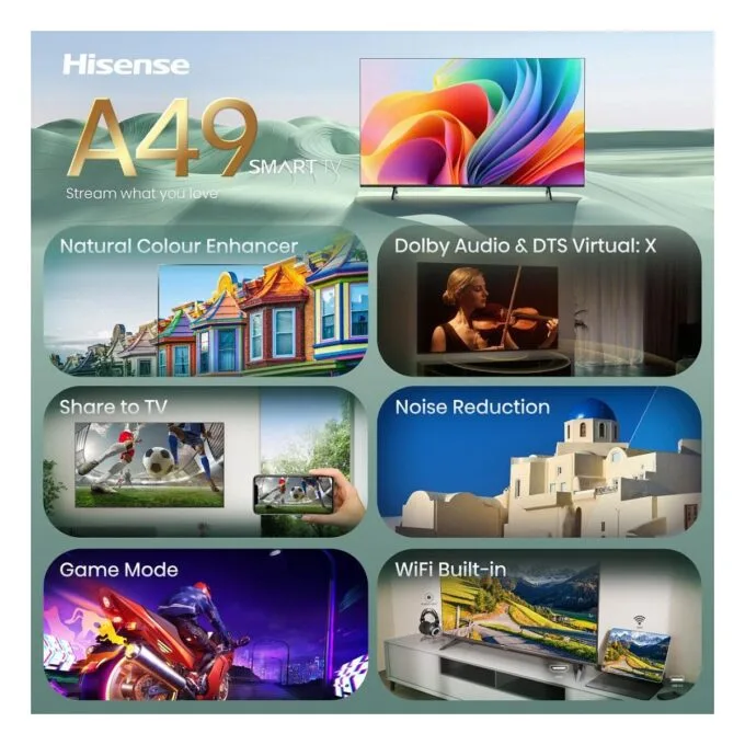 80,0cm/32" (1366x768) Hisense 32A49S Smart TV HD DLED 8,5ms 60Hz HDMI USB LAN HDR VESA WiFi Black — image 3
