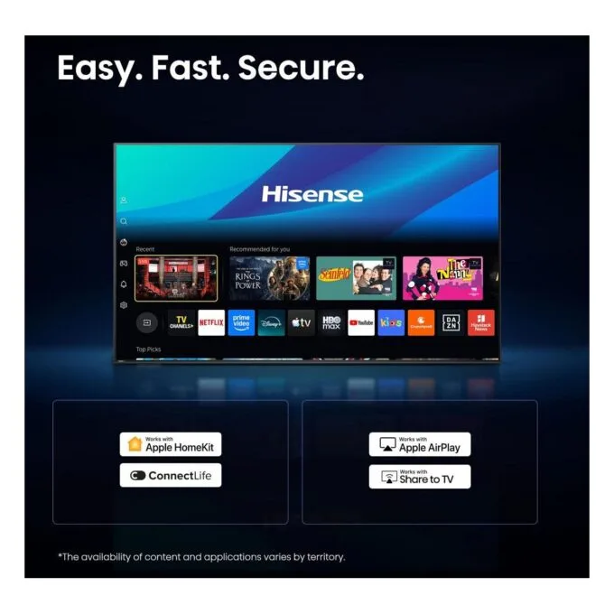 80,0cm/32" (1366x768) Hisense 32A49S Smart TV HD DLED 8,5ms 60Hz HDMI USB LAN HDR VESA WiFi Black — image 9