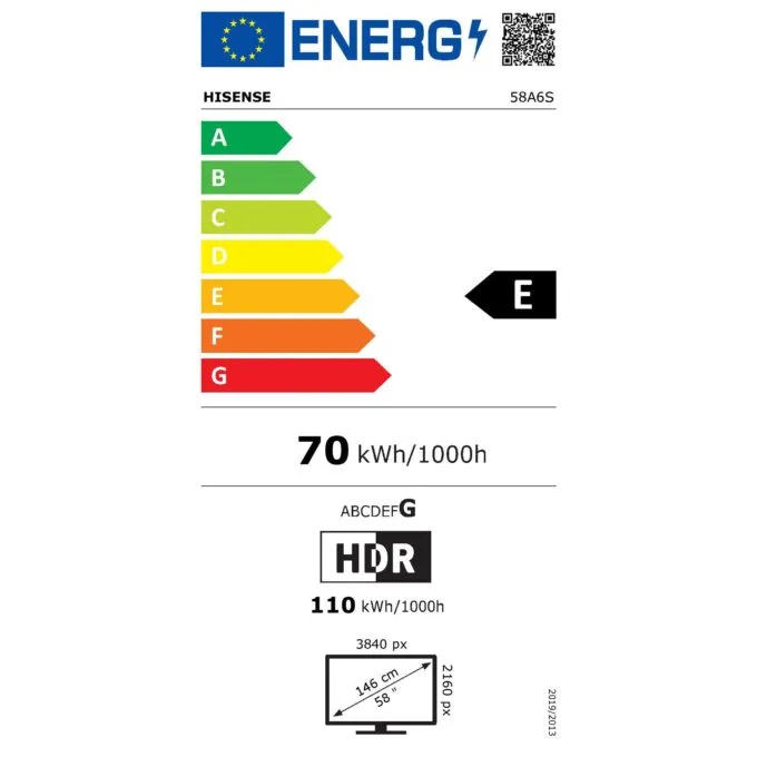 146.0cm/58" (3840x2160) Hisense 58A6S Smart TV 4K UHD 8ms 60Hz HDMI USB HDR WiFi Bluetooth Black/Grey — image 17