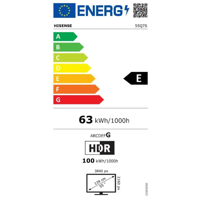 139.0cm/55" (3840x2160) Hisense 55Q7S Smart TV 4K Hi-QLED 8ms 60Hz HDMI USB HDR WiFi Bluetooth Black — image 18