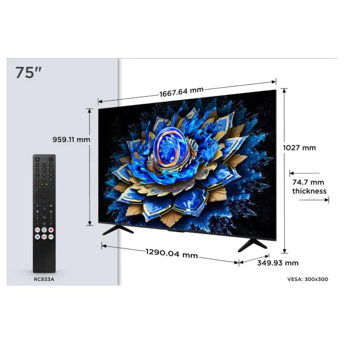 190,5cm/75" TCL 75T6C QLED TV 4K UHD HVA HDR10+ Dolby Vision HDMI 2.1 Google TV — image 4