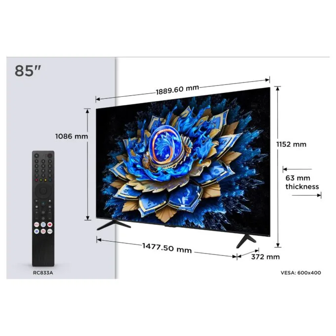 85" TCL 85T69C 214.8 cm black, UltraHD/4K, Triple Tuner, Google TV — image 3