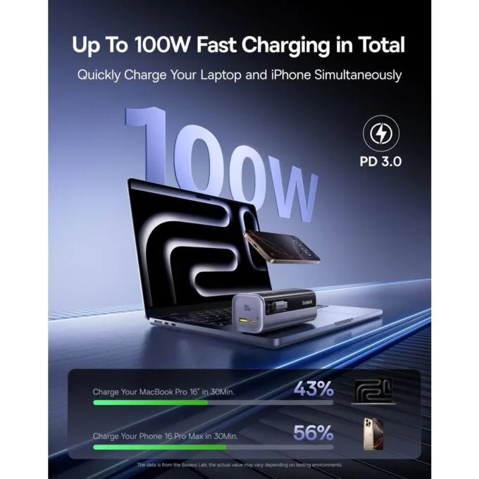 Baseus Powerbank 100W 10000mAh EnerGeek GR11 with Retractable Cable Grey — image 2
