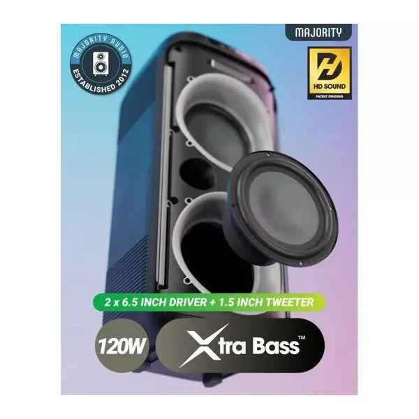Majority Speakers Portable Karaoke PULSE P2 120W 2x6.5'' Wired Mic BT/USB/RGB UK — image 2