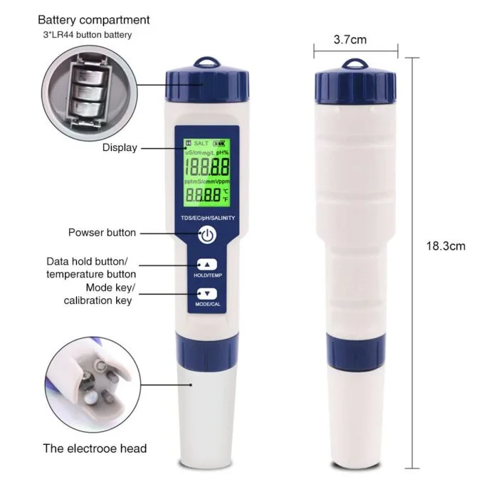 Noyafa Water Quality Tester with 5-in-1 Measurement (pH, TDS, EC, ORP, Temperature), Automatic Calibration, IP65 NF-EZ9909 SP — image 2