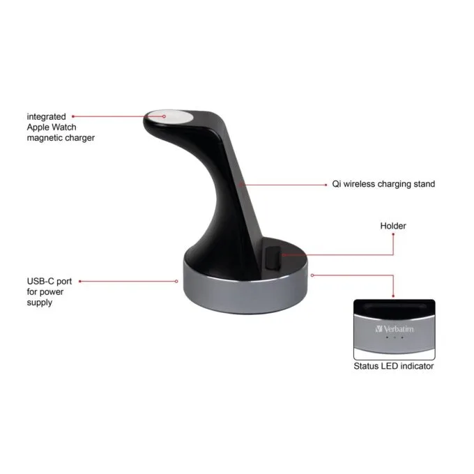 Verbatim Charger Desktop Wireless Qi MFI 2in1 Apple Devices WCS-01 — image 2