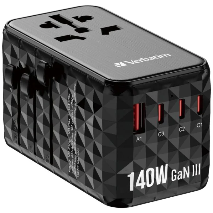 Verbatim Charger Travel Adapter World to World GAN III 140W 2xC 2xA UTA-10 — image 2