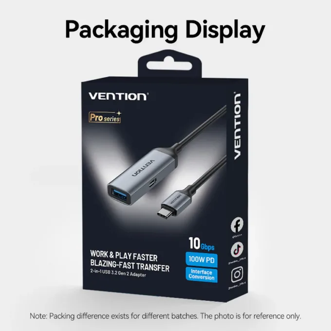 Vention Converter USB-C M to USB-A F & 100W PD CCBHB — image 2