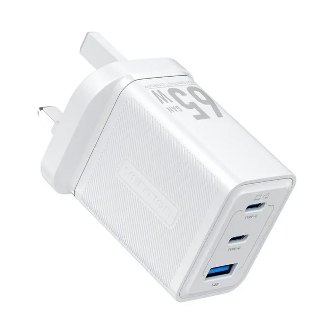 Vention Charger Wall GaN 65W 2xUSBC 1xUSBA White FERW0-UK — image 2
