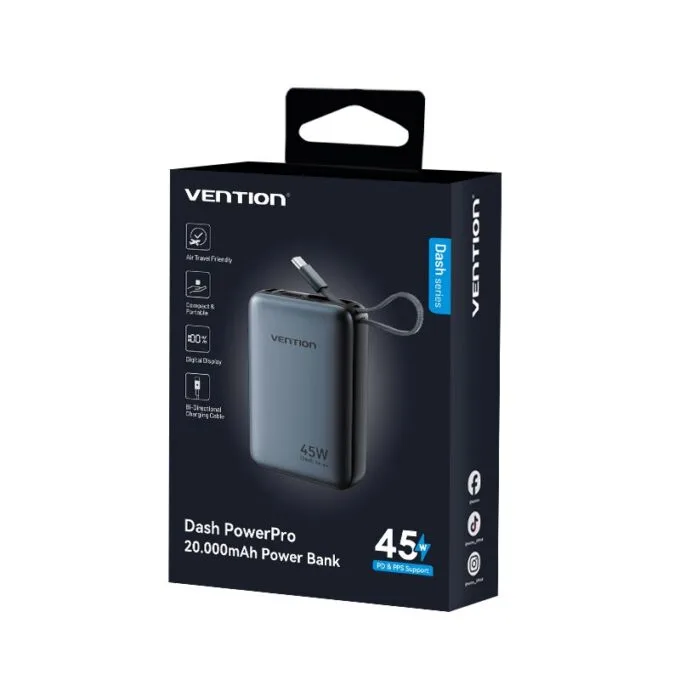 Vention Powerbank 20000mAh 45W 2xUSBC 1xUSBA + Built-in USBC Cable FHGH0-TY — image 2