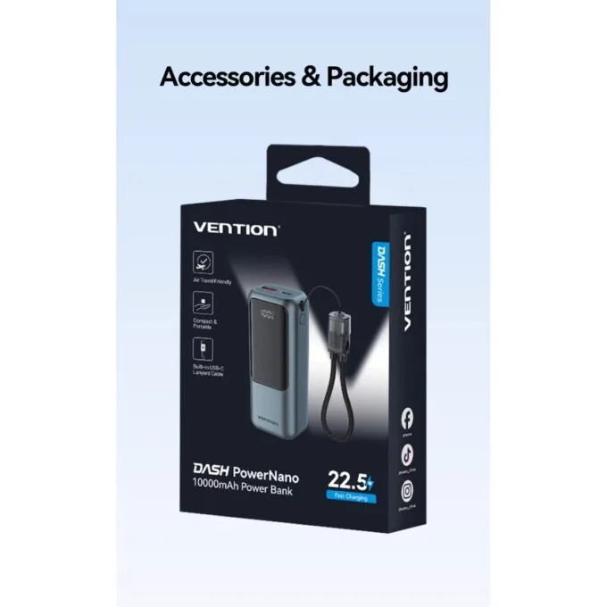 Vention Powerbank 10000mAh 22.5W Built-in USB-C Lanyard + Display FKOH0 — image 2