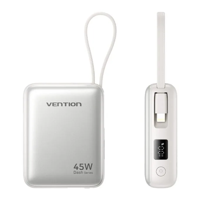 Vention Powerbank 10000mAh 45W Built-in USB-C & Lightning Cables FKMN0 Beige — image 2