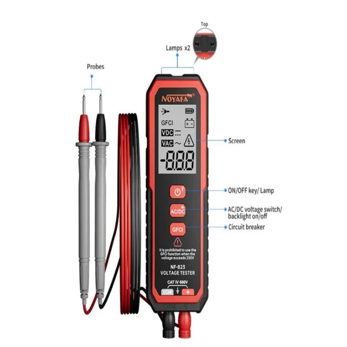 Noyafa Voltage Tester for AC/DC Wide Voltage Range, GFCI Functionality with LED Light NF-823 — image 2