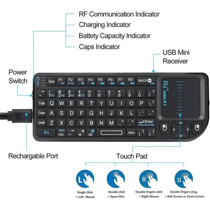 Rii Mini Keyboard Wireless 2.4GHz with Touchpad X1 — image 2