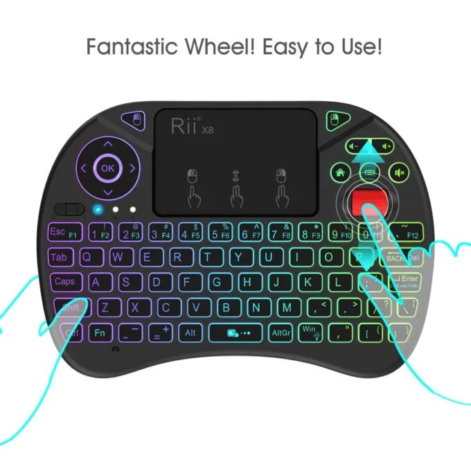 Rii Mini Keyboard Wireless 2.4GHz with Touchpad, Scrollwheel & Media Keys RGB X8 — image 2