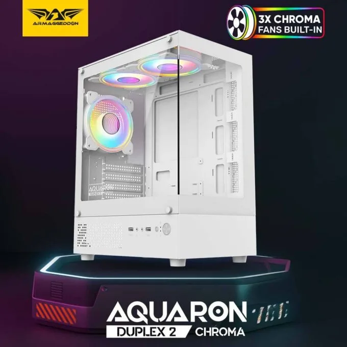 Armaggeddon Gaming Case M-ATX AQUARON DUPLEX 2 CHROMA White (3x Chroma Fans) — image 2