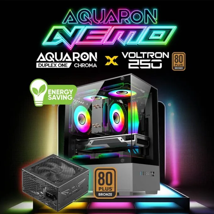 Armaggeddon Gaming Case M-ATX AQUARON NEMO Black (3x Chroma Fans & 250W 80+ PSU) — image 2