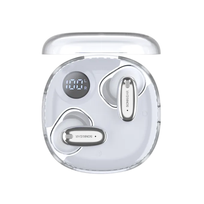 SonicGear Earphones Bluetooth ANC+Display EarPump Jewel Q3 White — image 2