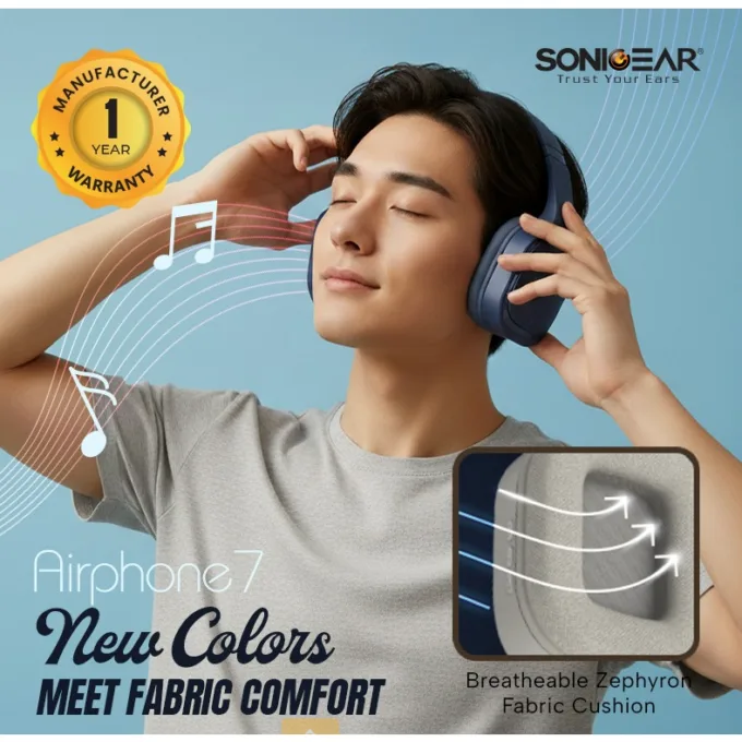 SonicGear Headphones Bluetooth Fabric + Foldable AIRPHONE 7 Mauve — image 2