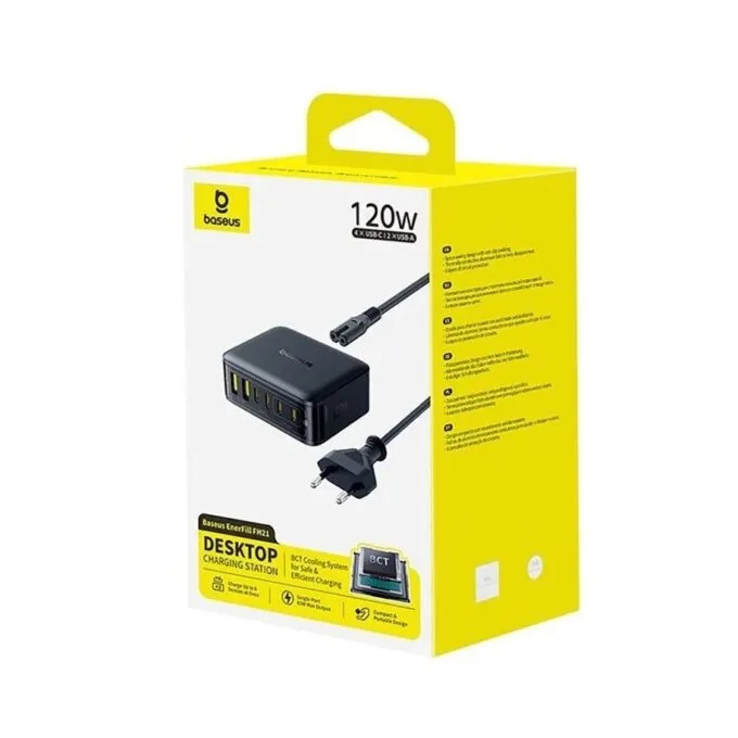 Baseus Charger Desktop  120W 4 USB C+2 USB A, PD3.0, GaN, EnerFill FH21   Cosmic Black — image 9