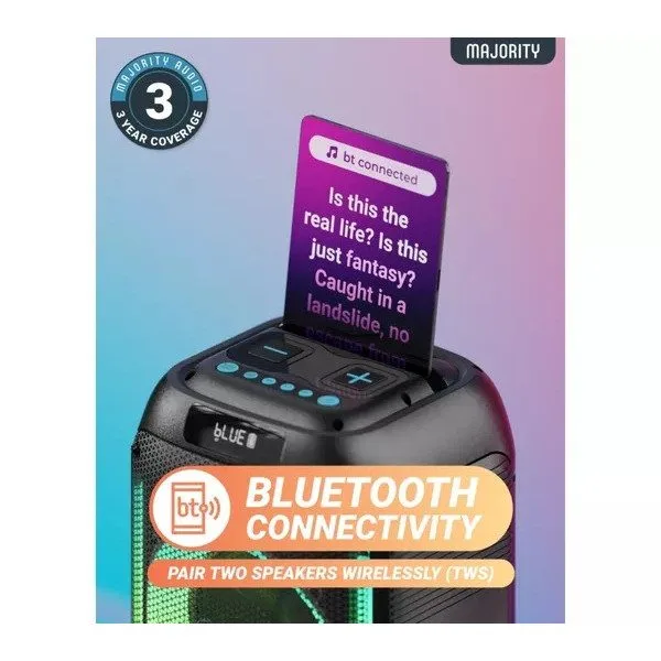 Majority Speakers Portable Karaoke PULSE P2 120W 2x6.5'' Wired Mic BT/USB/RGB UK — image 3
