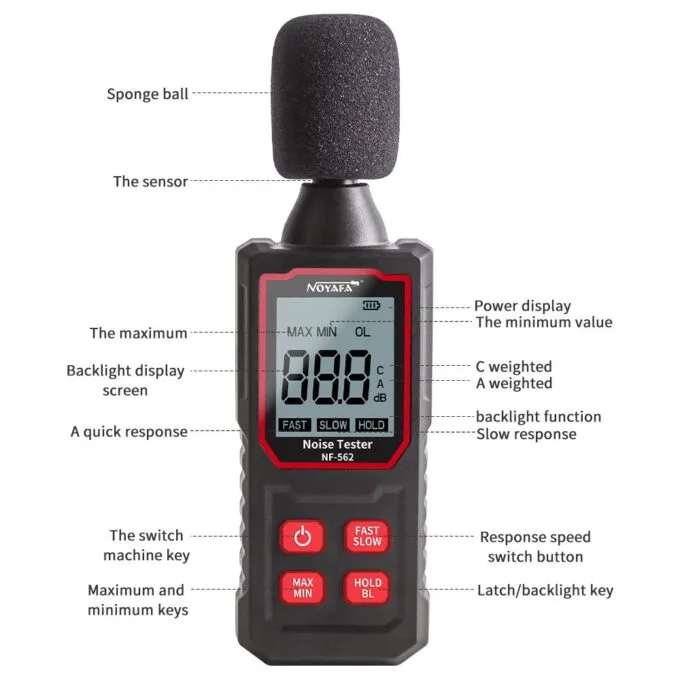 Noyafa Sound Level Meter with Accurate A-Weighted Measurement  & LCD Display NF-562 — image 3