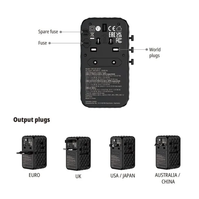 Verbatim Universal Charger Travel Adapter USB-C Retractable Cable 85W CNT-02 — image 3