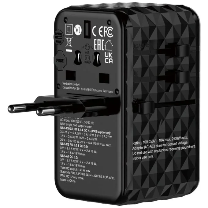 Verbatim Charger Travel Adapter World to World GAN III 140W 2xC 2xA UTA-10 — image 3