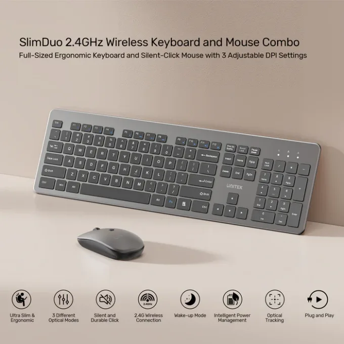 Unitek IT Keyboard & Mouse Combo Wireless 2.4GHz English SlimDuo T054 Space Grey — image 3