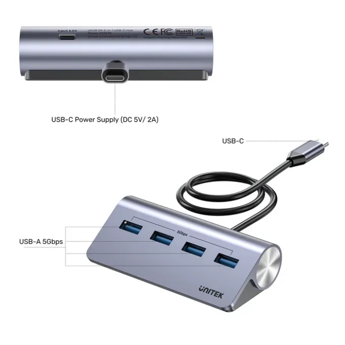 Unitek USB-C Hub 4xUSB-A 5Gbps & USB-C Power Port & 80cm Cable H1337B — image 3