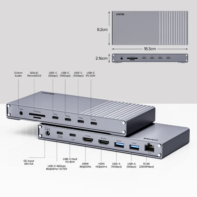 Unitek USB-C Hub Docking Station USB4 40Gbps Triple 4K Display & 2.5G Lan with 120W PSU D1117A — image 3