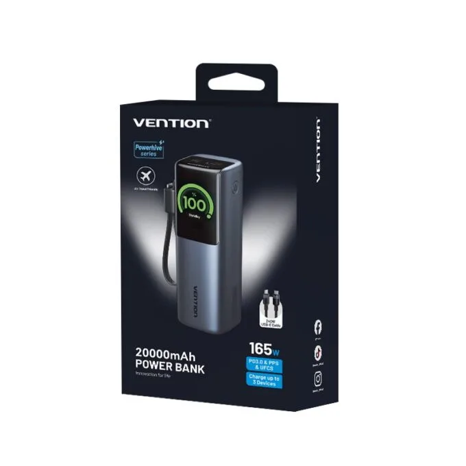 Vention Powerbank 20000mAh 165W 3xUSBC+USBA TFT Display +100W Cable FKFH0 — image 3