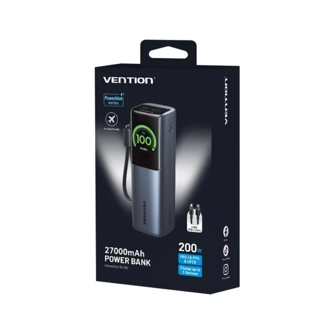 Vention Powerbank 27000mAh 200W 3xUSBC+USBA TFT Display +240W Cable FKGH0 — image 3