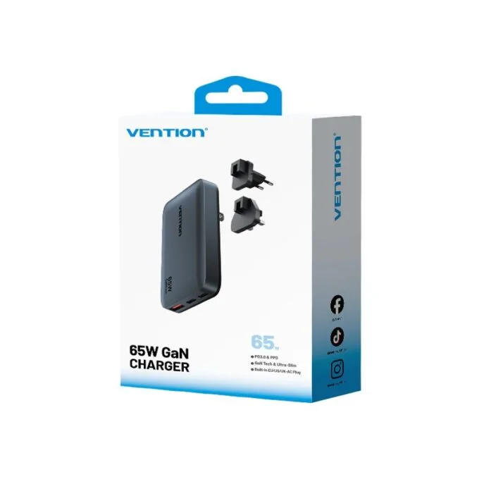 Vention Charger Wall GaN 65W 2xUSBC 1xUSBA Ultra Slim UK/EU/US FCBH0 — image 3