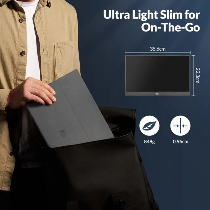 Rii Monitor Portable 15.6" Full-HD with USB-C/HDMI & Case/Stand RS100 — image 3